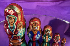 5 pc Russian Matryoshka Nesting Doll Religious Mary Jesus Artist Signed 3"