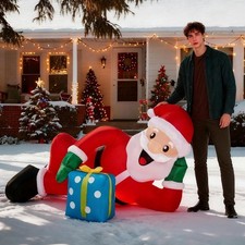 Lying Santa Claus Christmas Inflatable Decoration with 7 String Lights