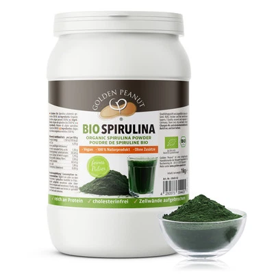 GOLDEN PEANUT Spirulina biologica in polvere 1kg pareti cellulari rotte senza glutine vegan qualità cruda