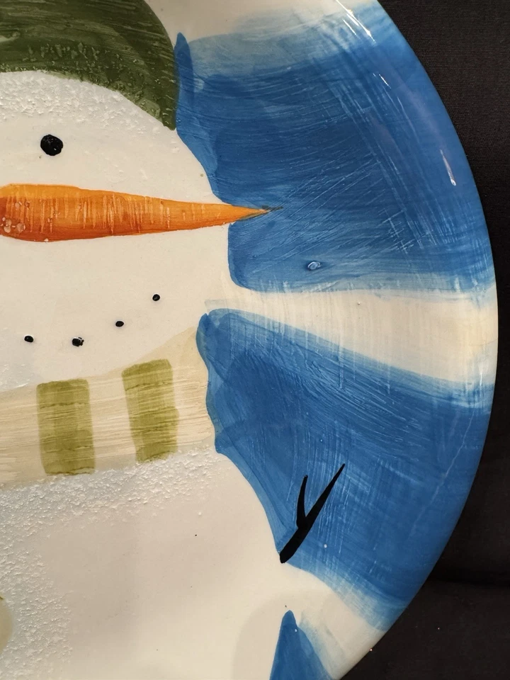 Sakura Oneida "Wintergreen" 10-3/4" Plate Zulauf Designs Snowman Blue White NEW! - Image 4 of 4