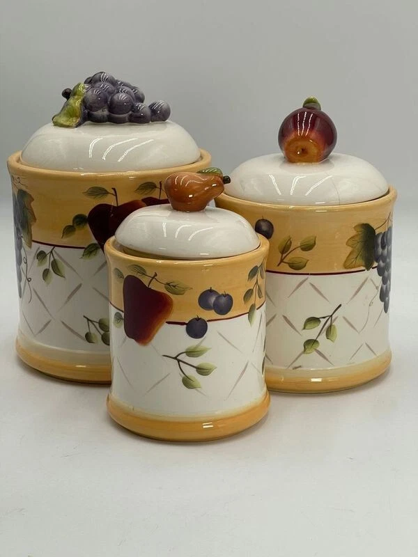Set of 3 Canister & Lid Sonoma Villa - Rubber Seal Home Decor Storage Jar Cookie - Image 3 of 4