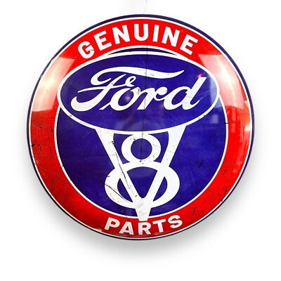 Ford V8 Genuine Parts Dome and Rounded 16'' Metal Sign