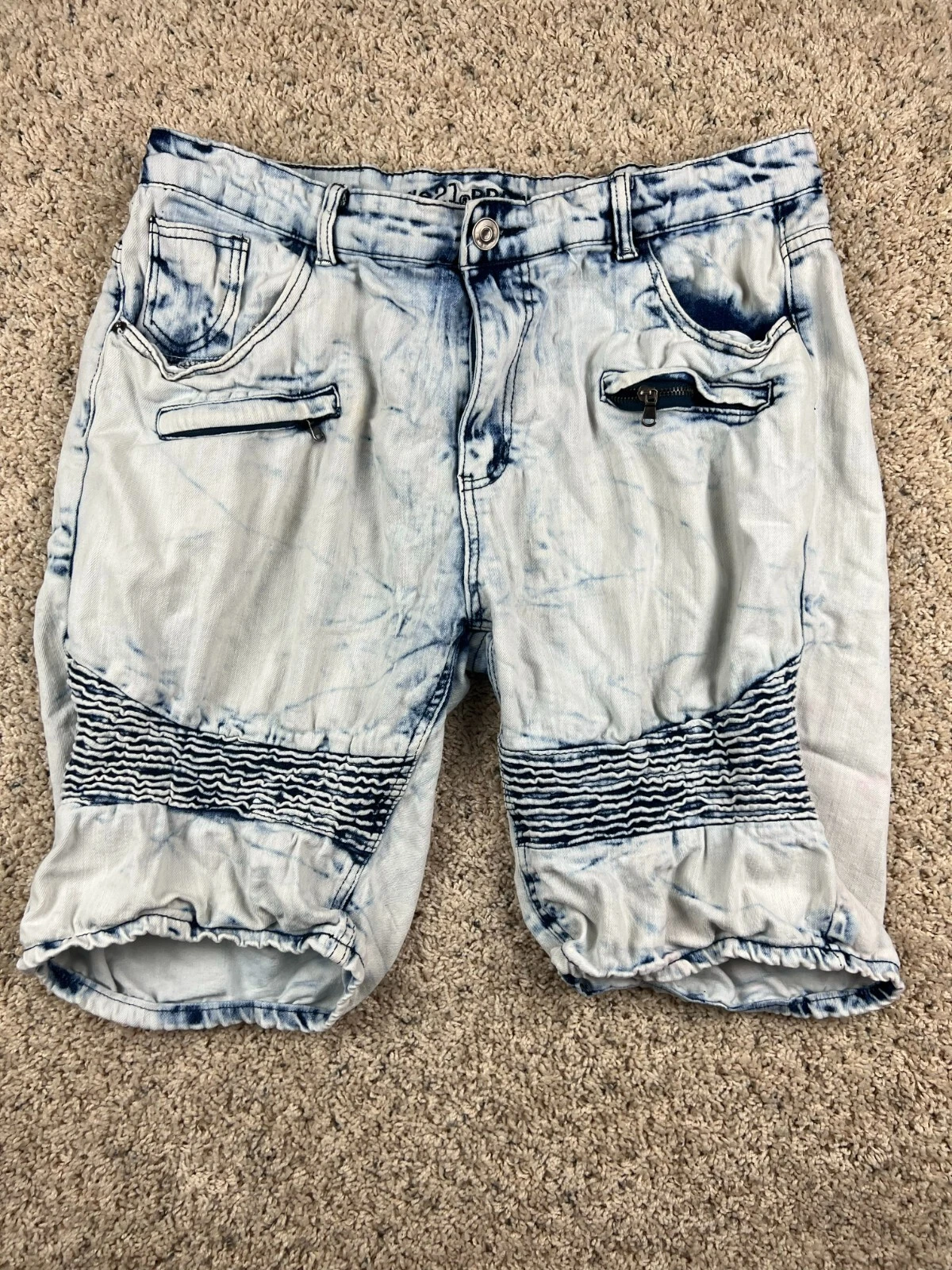 RUE 21 PREMIUM SHORT HOMME 38 Jean Short Supreme Flex Jorts Blanc Bleu Distressed