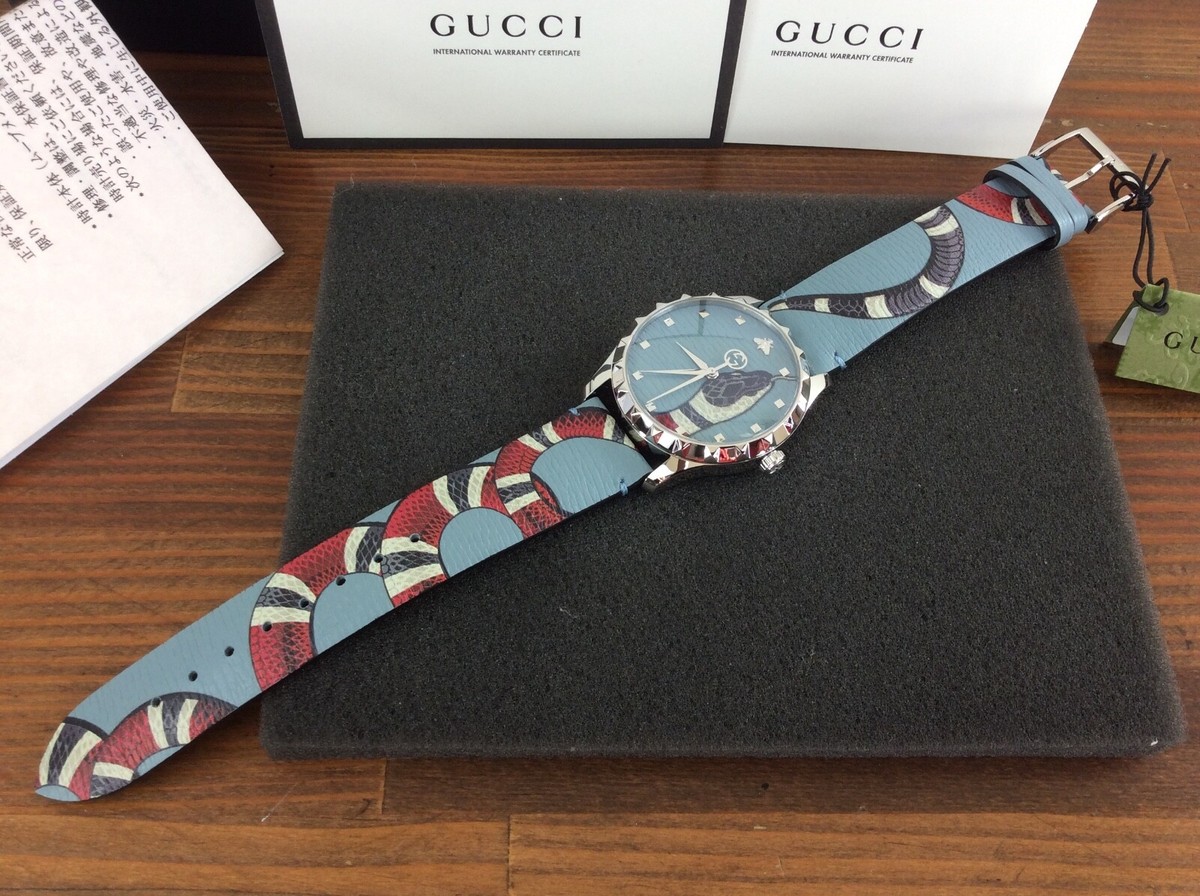 Gucci G-Timeless YA1264080 Blue Kingsnake Head Print Men's Gucci G-Timeless YA1264080 Blue Kingsnake Head Print Men's