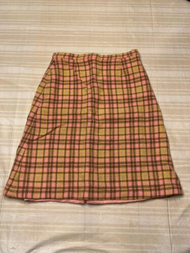 Gonna donna vintage fatta a mano a quadri rosa giallo marrone 26" VITA RETRÒ CHIC GONNA - Foto 3 di 14