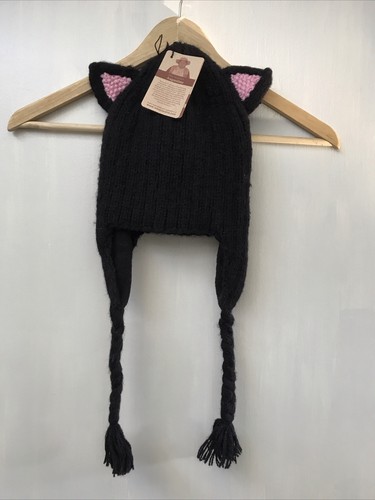 Anden Geschenke Kinder Mädchen schwarze Katze Strick Acryl Alpaka Wolle Beanie Neu mit Etikett - Bild 1 von 2