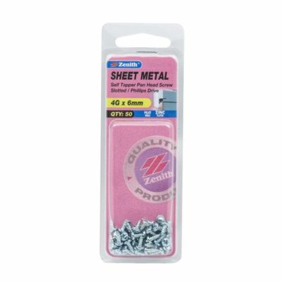 Zenith 4G x 6mm Zinc Plated Self Tapper Pan Head Sheet Metal Screws - 50 Pack