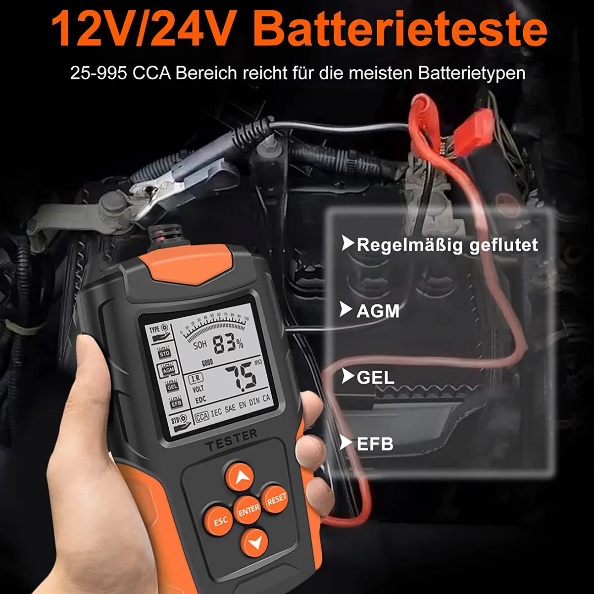 Autobatterie Tester 12V/24V Autobatterie Messgerät-Tester, Batterietester  Kfz
