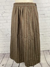 VTG Chequers Brown Wool Herringbone Pleated Wool Midi Full Straight Skirt USA 0
