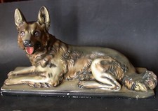 STATUE signée MDF en plâtre chien BERGER ALLEMAND 55 x 17 cm, H 33 cm  5 kilos