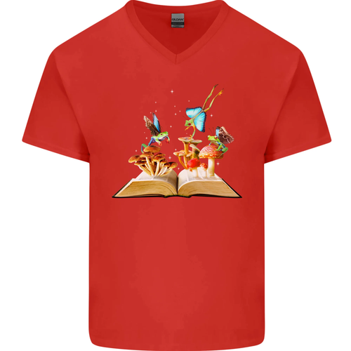 Tripant Nature Livre Magique Champignons Lsd Hommes Col V Coton T-Shirt - Picture 29 of 42