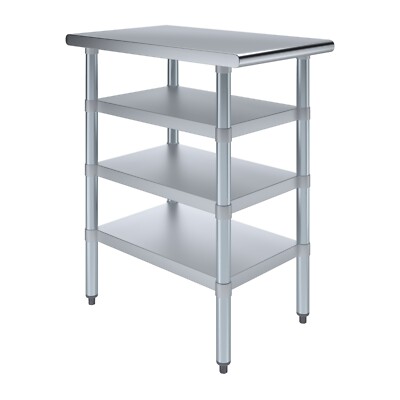 30 in. x 18 in. Stainless Steel Work Table With 3 Shelves | Metal Utility Table