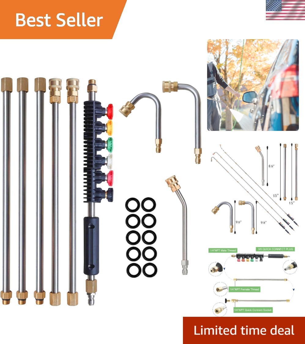 4000 PSI Pressure Washer Extension Wand Set - 9 Pack Brass & Stainless Steel