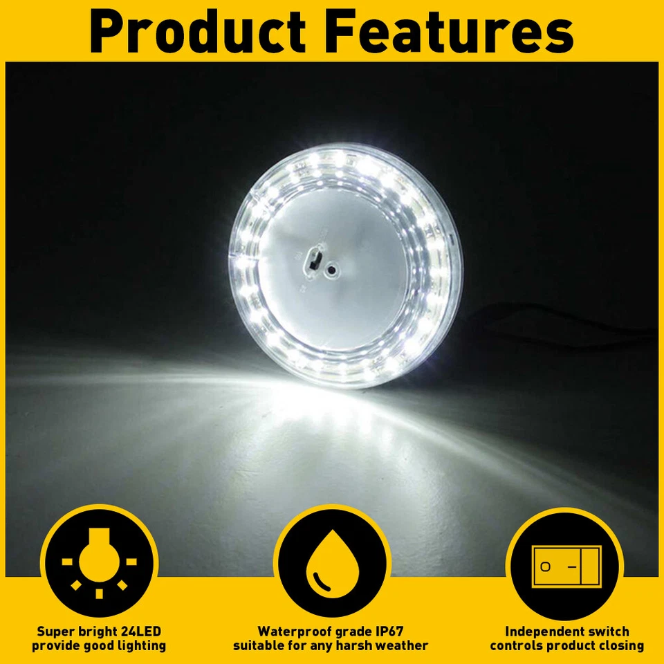 LUZ DE LECTURA CÚPULA REDONDA ACCESORIO DE TECHO LED 12v para autocaravana remolque marino EE. UU. Foto 2 de 4