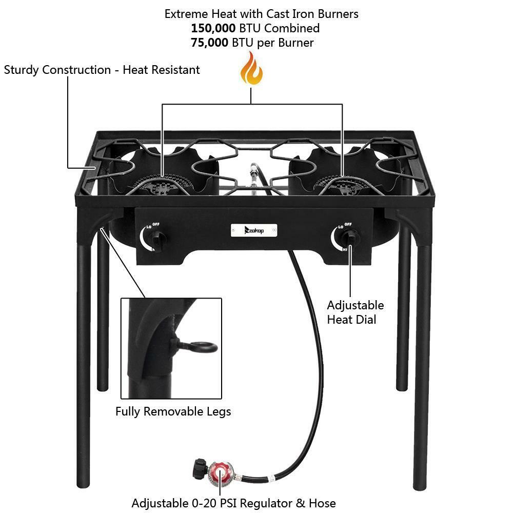 Double 2 Burner Gas Propane Cooker Outdoor Camping Picnic Stove Stand BBQ  ZOKOP | eBay