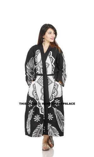 Mandala Kimono Wedding Gown Cotton Night Gown Sleepwear Women Long Night dress - Picture 6 of 77