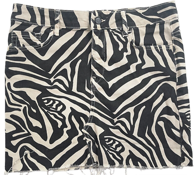 Zara Women's MEDIUM Zebra Skirt Denim Jean Skirt Mini Ivory Cream