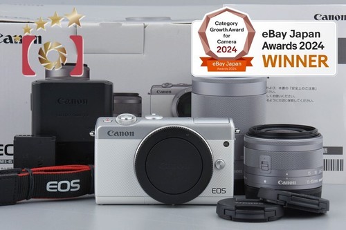 Canon EOS M100 White 24.2 MP Digital Camera EF-M 15-45 55-200 Lenses w/ Box