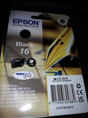 ORIGINAL EPSON 16 SCHWARZ DRUCKER TINTENPATRONE WORKFORCE ERSATZTINTE