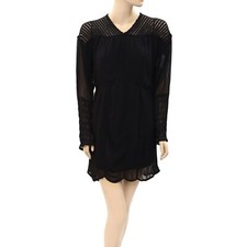 Isabel Marant Etoile Smocked Black Mini Tunic Dress Embroidered M 268070