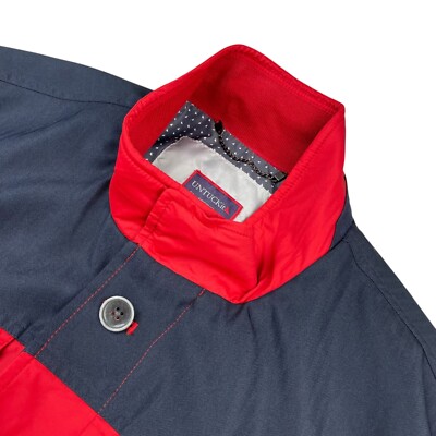 Untuckit Men s Nylon Full Zip/Button Lanson Windbreaker Jacket Red/Navy   Medium