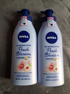 2 Bottles Nivea Peach Blossom Oil Infused Lotion Avocado For Dry Skin 16.9 Oz.