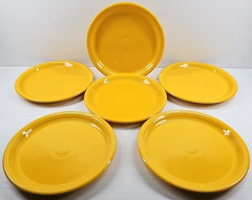 6 Homer Laughlin Fiesta Daffodil Bistro Deep Dinner Plates Set Yellow Dishes Lot