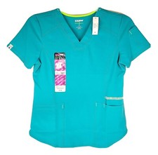 Scrubstar Women's Active V-Neck Scrub Top Teal Blue Stretch Moisture Control XS