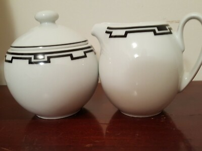 SOMPEX ''IONIA'' Creamer-Sugar SET Black-White Geometric Pattern Greece