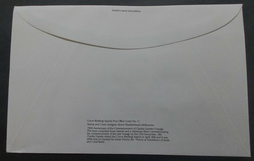 1981 Cocos Keeling Islands Charles Darwin Anniv FDC 2 Stamps on minisheet - Picture 2 of 2