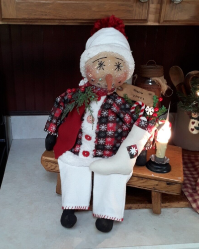 Primitive Christmas Snowman Snowgirl doll, farmhouse snowman,  Snowman  doll,  - Picture 1 of 12