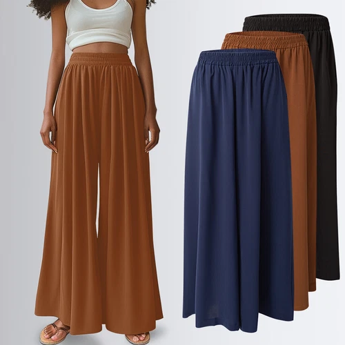 Summer Women Baggy Waist Palazzo-Loose Long Pants Cotton Linen Wide Leg Trouser - Picture 2 of 9