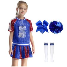 Kids Girls Dance Outfit Training Tops With Skirt Cheer Leader Cheerleading Rock