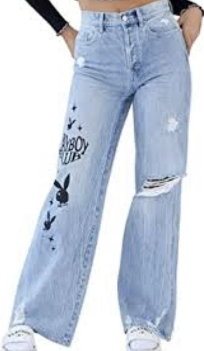 NEW Sz 23 Playboy Eco Super Distressed High Waisted Baggy Jeans