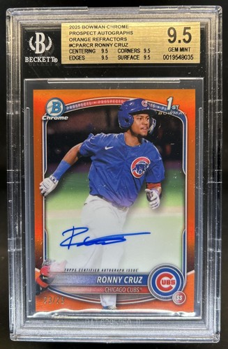 2025 Bowman Chrome Ronny Cruz Auto Orange Refractor 1st #/25 Cubs BGS 9.5