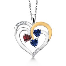 925 Two-Tone Silver and White Garnet and Created Sapphire Pendant with Chain