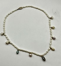 Vintage Beaded Freshwater White Pearl Necklace With Darker Pearl Pattern 16
