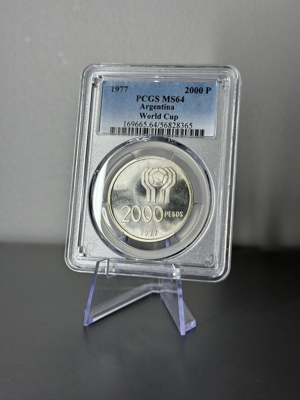 1977 Argentina 2000 Pesos Silver Fifa World Cup Commemorative Coin PCGS MS64
