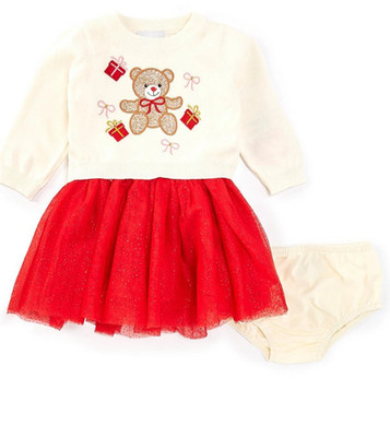Rare Editions Baby Girl's Christmas Teddy Bear Sweater & Tutu Skirt Set-Size-24M