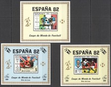 M0761 IMPERF CHAD FOOTBALL WORLD CUP 1982 ! GOLD OVERPRINT MEXICO 86 3BL MNH