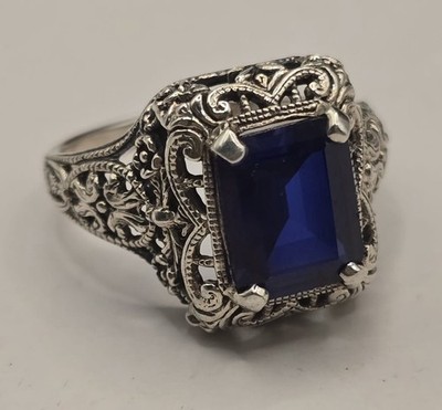 Vintage Ring mit Natürlichen Blauen Saphir aus 925 Silber Größe 60 (19,1 mm Ø)