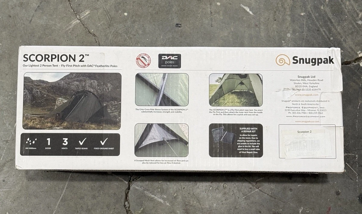 NEW! Snugpak Scorpion 2 Two Person Backpacking Tent Olive Green Tactical Surplus