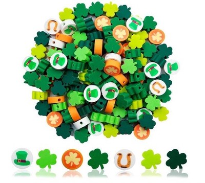 100Pcs St. Patrick's Day Shamrocks Handmade Polymer Clay Beads,