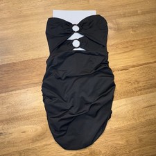 Black Strapless Mini Dress Small Ruched Cutout Bodycon Club Party