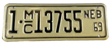 Vintage Nebraska 1969 Motorcycle License Plate 1-13755 Man Cave Douglas Co Decor
