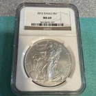 2012 Silver American Eagle. 1 Ounce Silver - MS-69 NGC Graded.