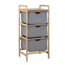 Bamboo 3-Tier Fabric Baskets Dresser Storage Unit Storage Shelf Cabinet Drawer