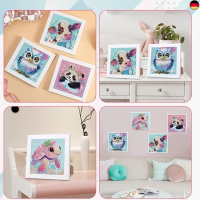 4 Stück Diamond Painting Set Für Kinder – 15x15 Cm, 5D Tiermotive Zum Basteln