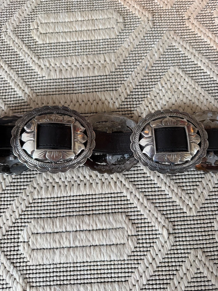 Cinturón vaquero vintage 1993 Brighton cuero negro metal Western EE. UU. Foto 3 de 4