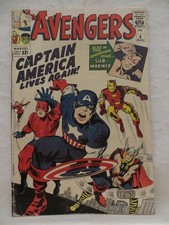 1964 THE AVENGERS COMIC BOOK..VOL.1..NO.4..MARVEL..CAPTAIN AMERICA RETURNS..KEY!